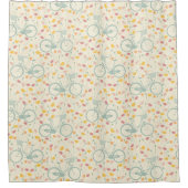 Rot, gelbe Blumen mit blauem Fahrrad Whimsical Duschvorhang (Vorderseite)