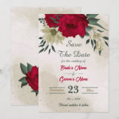 Rot-gelbe Blüten botanisch Save The Date (Vorne/Hinten)