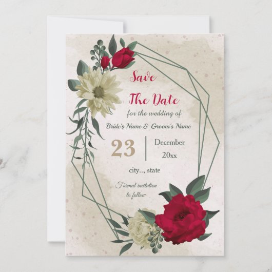 Rot-gelbe Blüten botanisch Save The Date (Vorderseite)