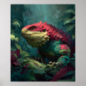Rot-Gelbe Eidechsendrache in Dschungelblättern Poster (Vorne)