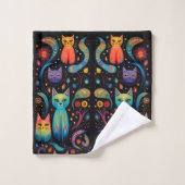 Rot-Gelbe Katzen Badhandtuch Set (Waschlappen)