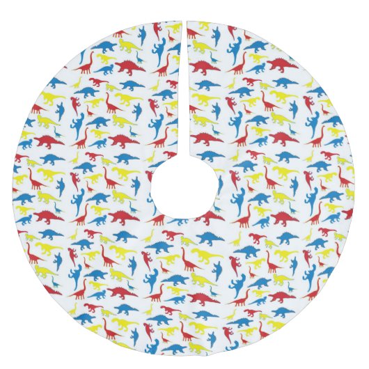 Rot-gelbe niedliche Dinosaurier-Baumrock Polyester Weihnachtsbaumdecke (Vorderseite)