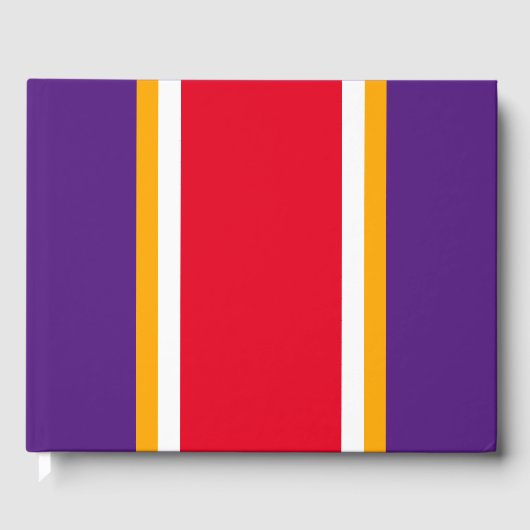 Rot-gelbe Streifen auf fett Lila Gästebuch (Vorderseite)