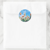 Rot-Gelbe Tulpen und Blue-Sky-Hochzeitsticker Runder Aufkleber (Tasche)