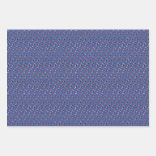 Rot-gelbe Wildblumen Muster blaues Packpapier Geschenkpapier Set (Vorderseite 2)