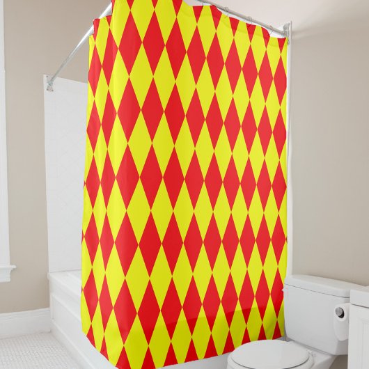 Rot-gelbes Harlekin-Karodesign Duschvorhang
