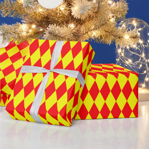 Rot-gelbes Harlekin-Karodesign Geschenkpapier