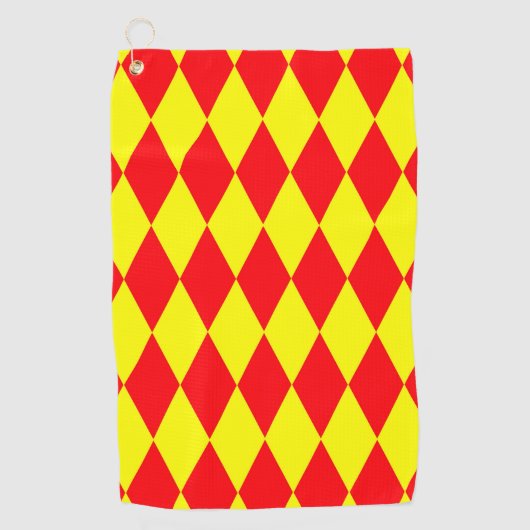 Rot-gelbes Harlekin-Karodesign  Golfhandtuch (Vorderseite)