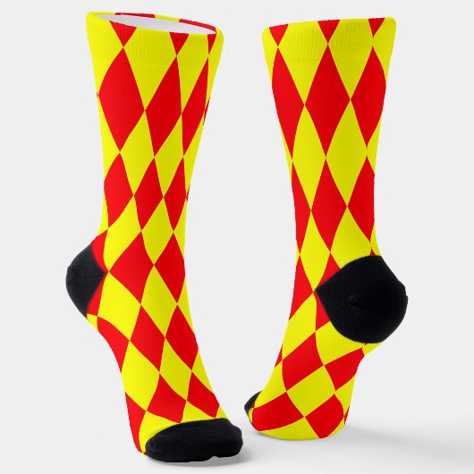 Rot-gelbes Harlekin-Karodesign  Socken