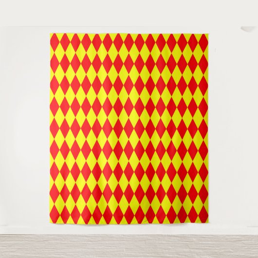 Rot-gelbes Harlekin-Karodesign Wandteppich (Vorderseite)