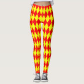 Rot-gelbes Harlekin-Karomuster Leggings (Vorderseite)