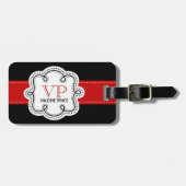 Rot genähtes Band-personalisiertes Girly Monogramm Gepäckanhänger (Vorderseite horizontal)