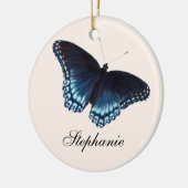 Rot-Gepunktete Admiral Dunkelblauer Schmetterlings Keramik Ornament (Links)