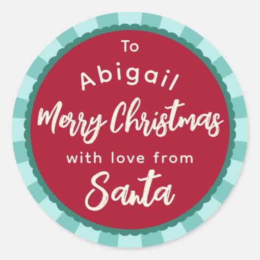 Rot gestreift Von Weihnachtsgeschenk-Aufkleber Runder Aufkleber (Vorderseite)
