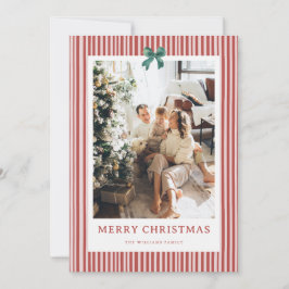Rot gestreifte grüne Schleife Weihnachtsfoto Feier Feiertagskarte