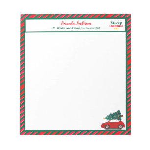 Rot gestreifte Vintage-Auto-Weihnachtseinkaufslist Notizblock
