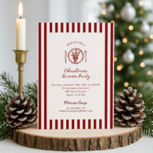 Rot, gestreifte Weihnachtsabendessen Party Einladu Einladung