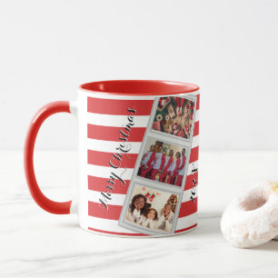 Rot gestreifte Weihnachtsfotos 3 Bilder Drei Fotos Tasse