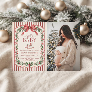 Rot gestreifter Weihnachtsmann-Baby-Shower-Christm Einladung