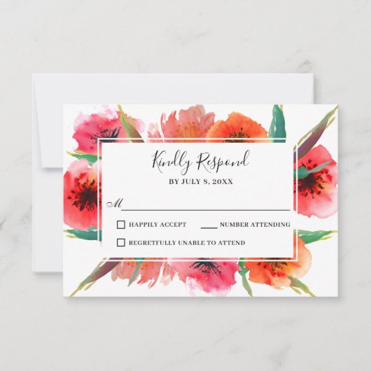 Rot gestrichene Poppies Blumenhochzeit RSVP (Vorderseite)