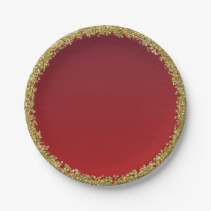 Rot getaucht Gold Glitter Glam Funkel Party Pappteller
