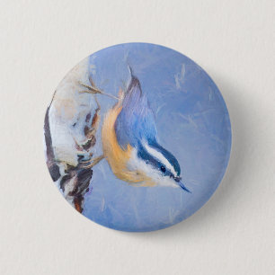 Rot gezapfte Nuthatch Malerei Original Vogelkunst Button
