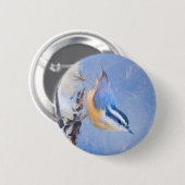 Rot gezapfte Nuthatch Malerei Original Vogelkunst Button (Vorne & Hinten)