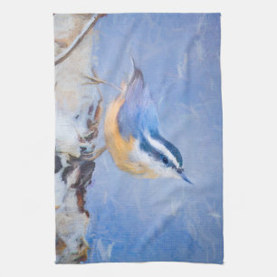 Rot gezapfte Nuthatch Malerei Original Vogelkunst Geschirrtuch