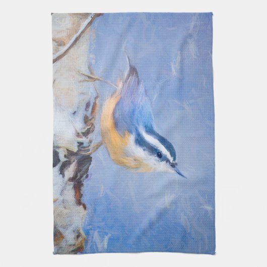 Rot gezapfte Nuthatch Malerei Original Vogelkunst Geschirrtuch (Vertikal)