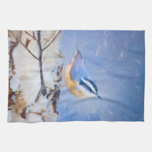 Rot gezapfte Nuthatch Malerei Original Vogelkunst Geschirrtuch