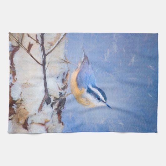 Rot gezapfte Nuthatch Malerei Original Vogelkunst Geschirrtuch (Horizontal)