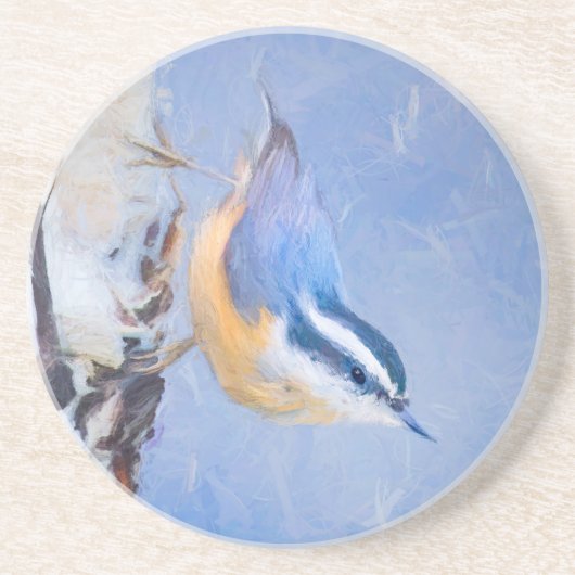 Rot gezapfte Nuthatch Malerei Original Vogelkunst Getränkeuntersetzer (Vorne)