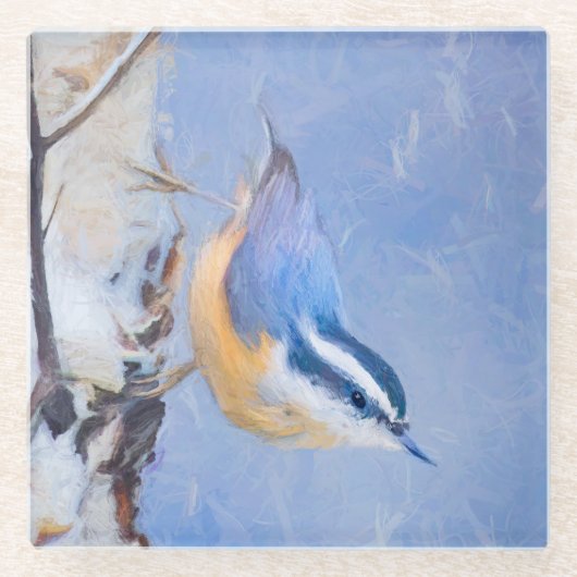 Rot gezapfte Nuthatch Malerei Original Vogelkunst Glasuntersetzer (Vorderseite)