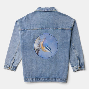 Rot gezapfte Nuthatch Malerei Original Vogelkunst Jeansjacke