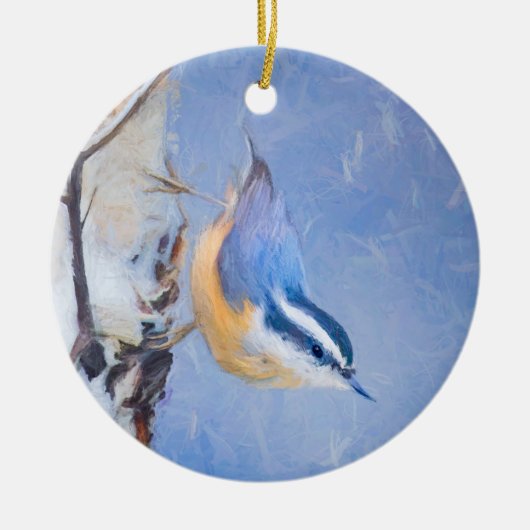 Rot gezapfte Nuthatch Malerei Original Vogelkunst Keramik Ornament (Vorne)