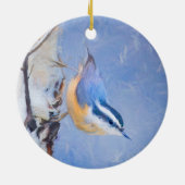 Rot gezapfte Nuthatch Malerei Original Vogelkunst Keramik Ornament (Hinten)