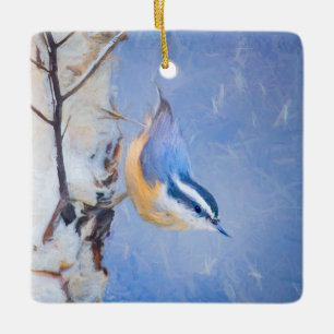Rot gezapfte Nuthatch Malerei Original Vogelkunst Keramikornament