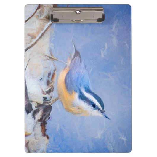 Rot gezapfte Nuthatch Malerei Original Vogelkunst Klemmbrett (Vorderseite)