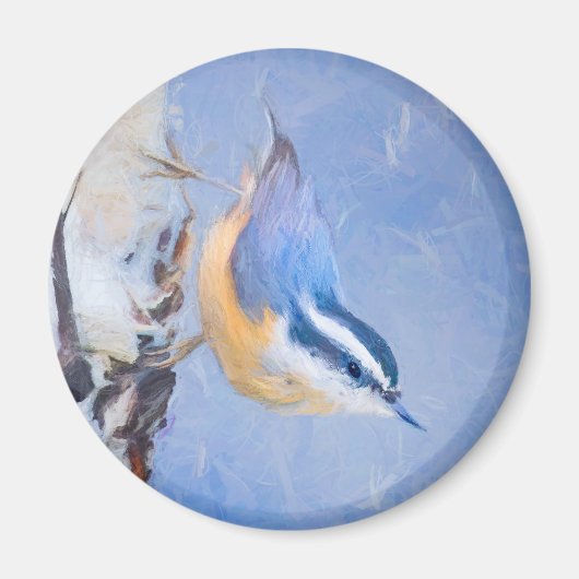 Rot gezapfte Nuthatch Malerei Original Vogelkunst Magnet (Vorne)