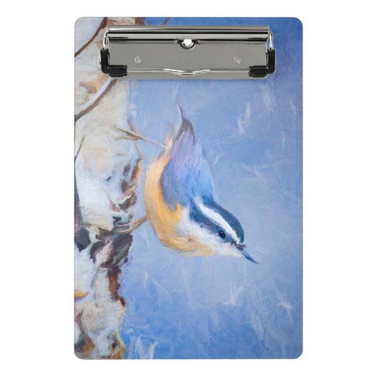 Rot gezapfte Nuthatch Malerei Original Vogelkunst Mini Klemmbrett (Vorderseite)