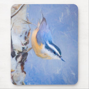 Rot gezapfte Nuthatch Malerei Original Vogelkunst Mousepad