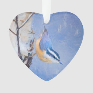 Rot gezapfte Nuthatch Malerei Original Vogelkunst Ornament