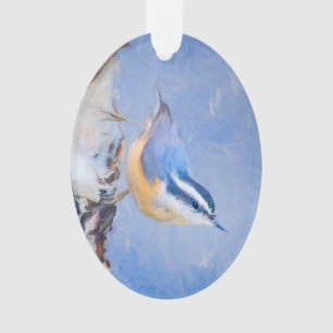 Rot gezapfte Nuthatch Malerei Original Vogelkunst Ornament