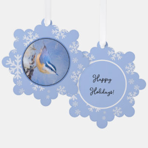 Rot gezapfte Nuthatch Malerei Original Vogelkunst Ornament Karte