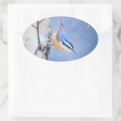 Rot gezapfte Nuthatch Malerei Original Vogelkunst Ovaler Aufkleber (Tasche)