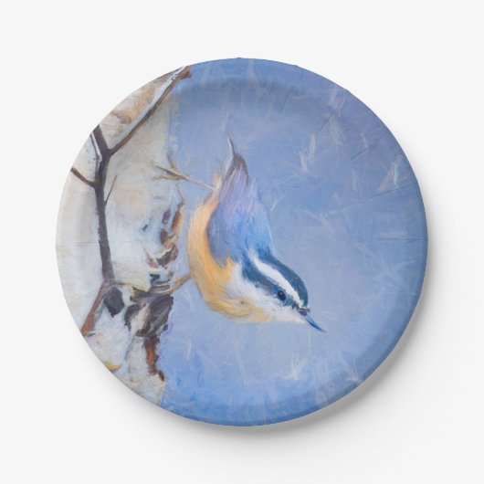 Rot gezapfte Nuthatch Malerei Original Vogelkunst Pappteller (Vorderseite)