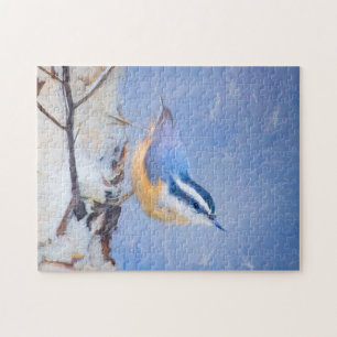 Rot gezapfte Nuthatch Malerei Original Vogelkunst Puzzle