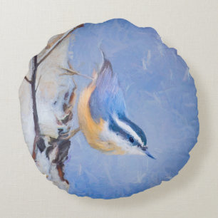 Rot gezapfte Nuthatch Malerei Original Vogelkunst Rundes Kissen