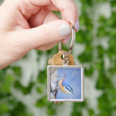 Rot gezapfte Nuthatch Malerei Original Vogelkunst Schlüsselanhänger (Hand)