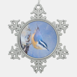 Rot gezapfte Nuthatch Malerei Original Vogelkunst Schneeflocken Zinn-Ornament